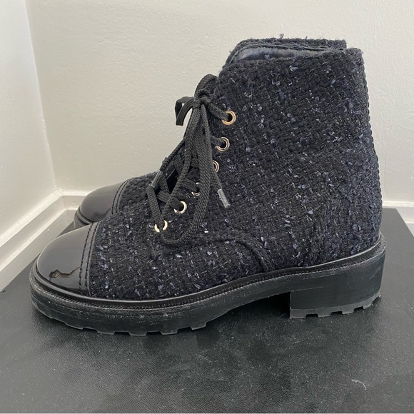 Chanel Lace Up Tweed Combat Boots - Picture 3 of 8